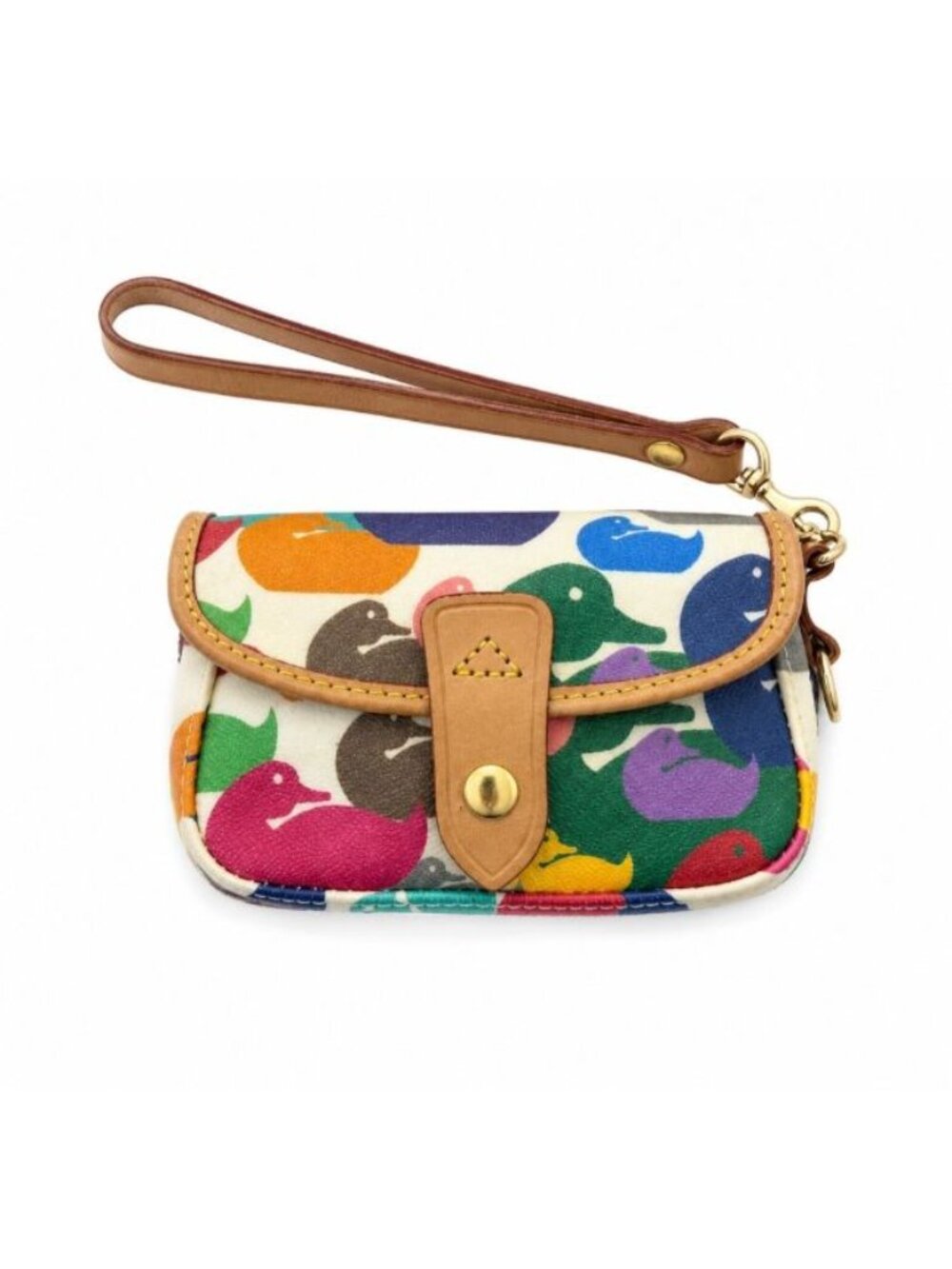 Dooney & Bourke Wonder Ducks Wristlet Rare Multicolor Duck Coin Purse Leather